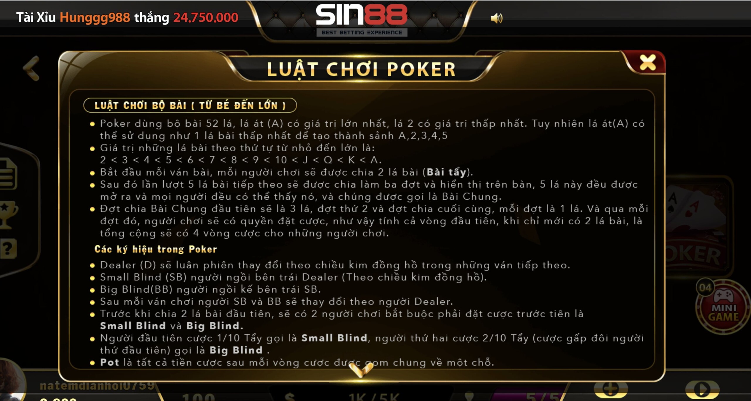 Luật chơi và cách chơi game bài Poker tại nhà cái Sin88